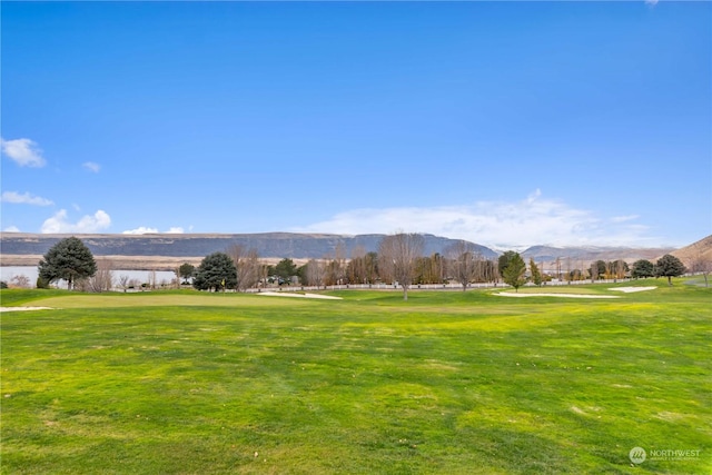 view of home's community featuring a lawn and a mountain view