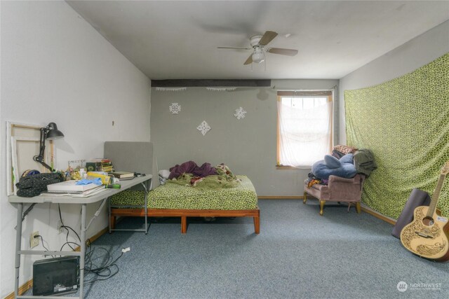 bedroom featuring carpet flooring and ceiling fan