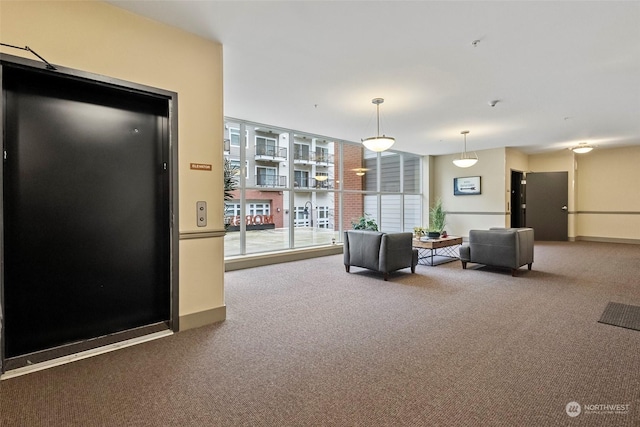 unfurnished living room featuring carpet flooring