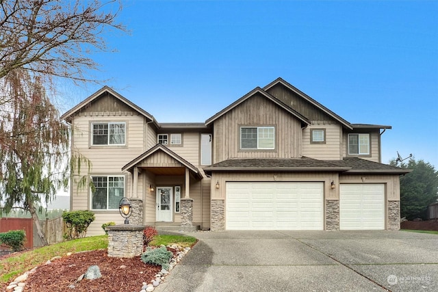 craftsman inspired home featuring a garage