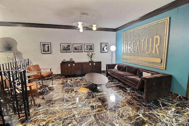 living room featuring ornamental molding