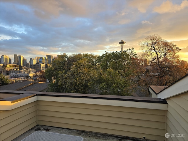 view of balcony at dusk