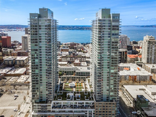 property's view of city with a water view