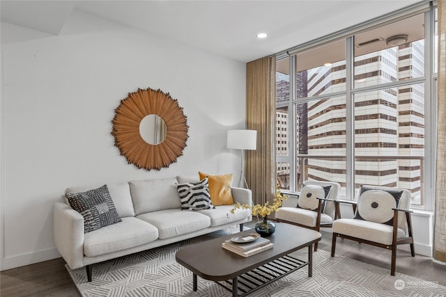 living room with hardwood / wood-style flooring