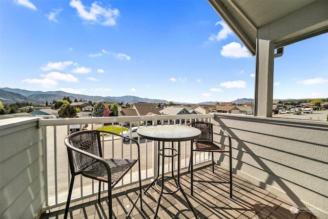 balcony featuring a mountain view