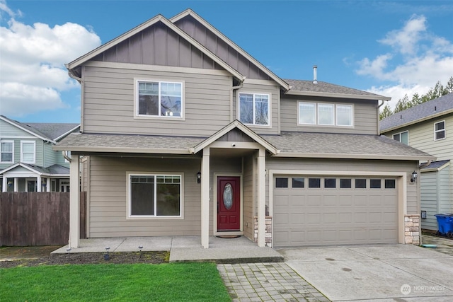 craftsman inspired home featuring a garage