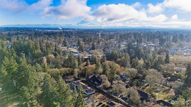 drone / aerial view featuring a mountain view