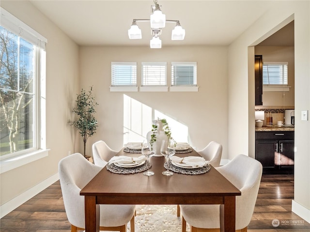 dining room featuring dark wood-type flooring and a notable chandelier