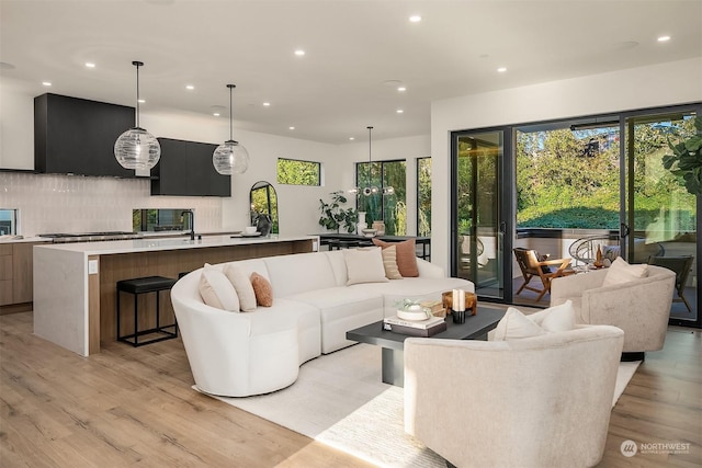 living room featuring light wood-type flooring