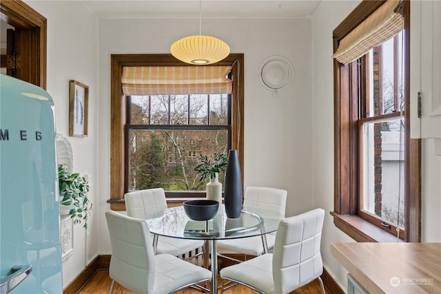 dining room with hardwood / wood-style flooring and plenty of natural light