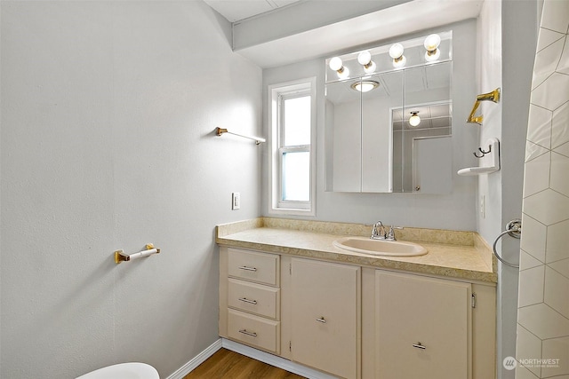 bathroom featuring hardwood / wood-style floors and vanity