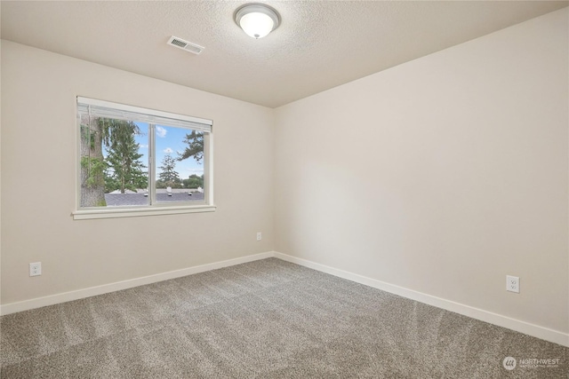 empty room with carpet and a textured ceiling