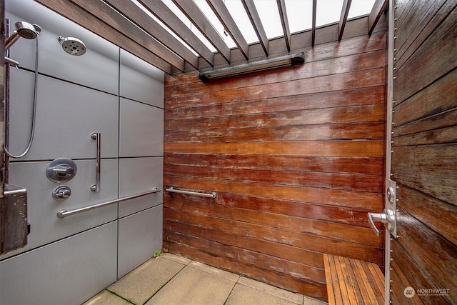 interior details featuring wooden walls