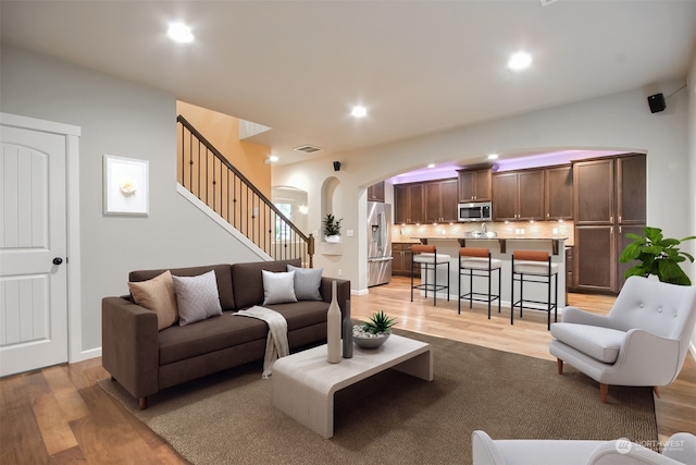 living room featuring light hardwood / wood-style flooring