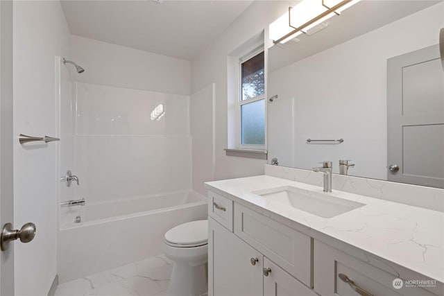 full bathroom with vanity, toilet, and bathing tub / shower combination