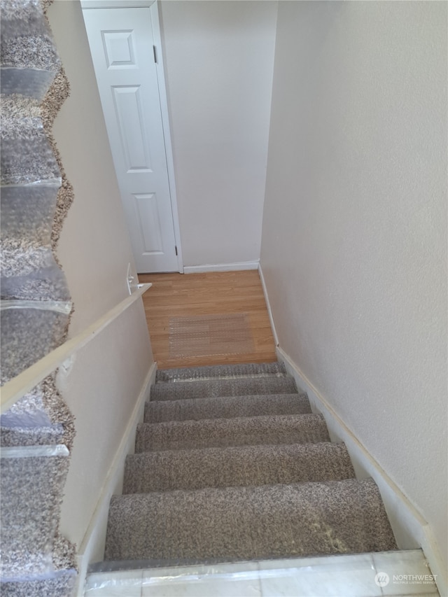 stairway featuring wood-type flooring