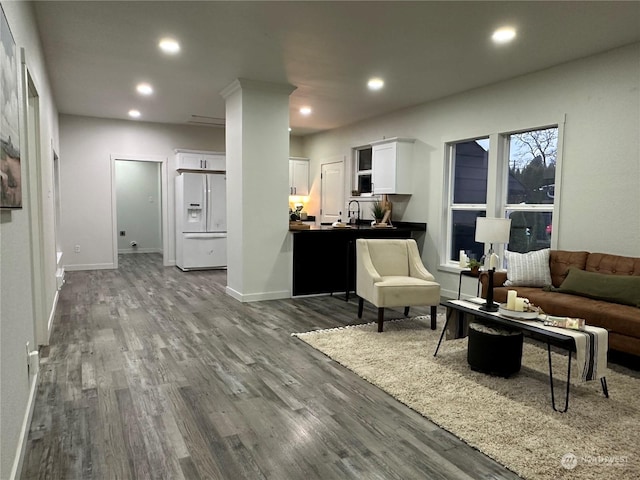 living room with hardwood / wood-style flooring