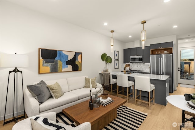 living room with light wood-type flooring