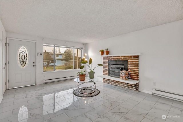 1675 S 57th St, Tacoma, WA 98408 - unfurnished living room featuring baseboard heating, marble look tiles, and a textured ceiling