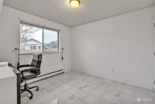 1675 S 57th St, Tacoma, WA 98408 - office featuring light marble finish flooring, a textured ceiling, and baseboard heating
