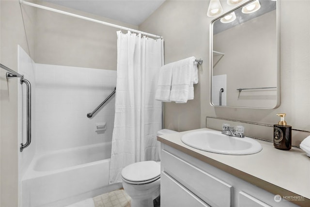 full bathroom featuring vanity, toilet, and shower / tub combo