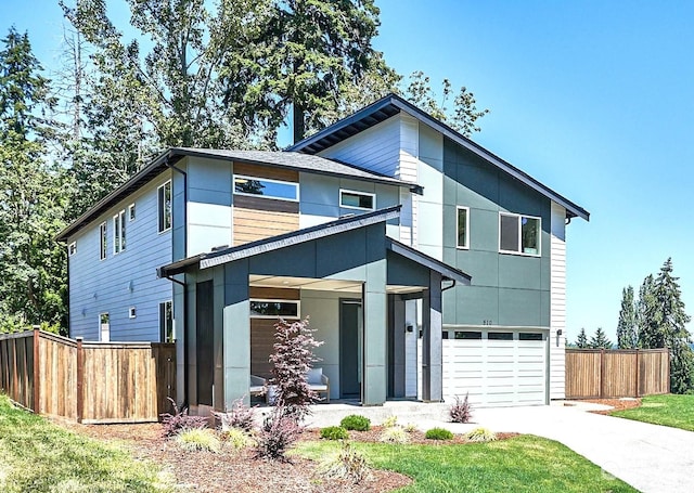 contemporary home featuring a garage