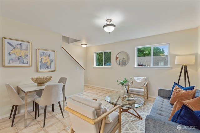 view of tiled living room