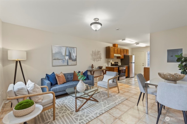 living room featuring electric panel