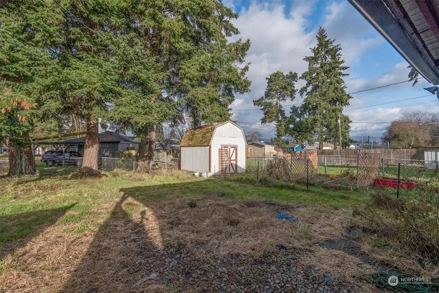 view of yard featuring a shed