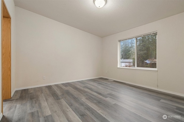 empty room featuring wood-type flooring and a textured ceiling