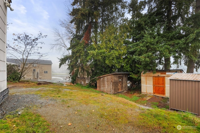 view of yard with a shed