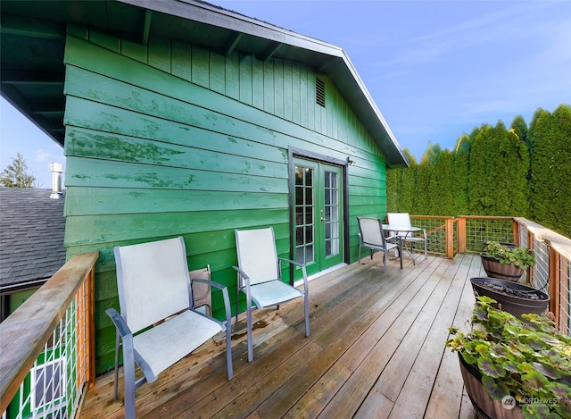 wooden terrace with french doors