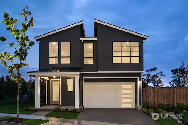 contemporary home featuring a garage