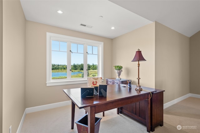 office area with light carpet