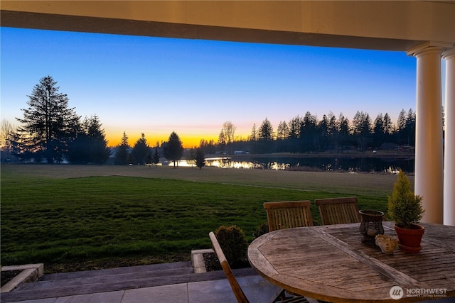 35222 NE 92nd Ave, La Center, WA 98629 - view of patio / terrace featuring a water view and outdoor dining area