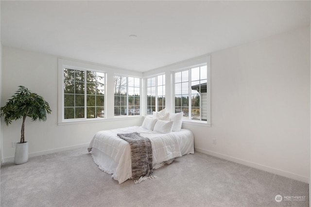 bedroom with light carpet