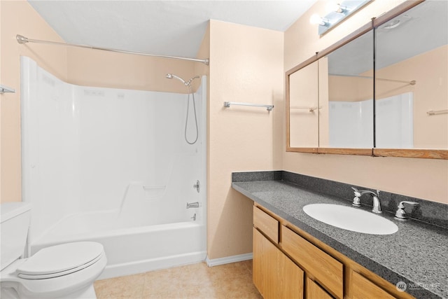 full bathroom with shower / washtub combination, vanity, and toilet