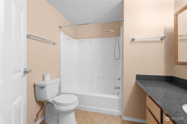 full bathroom featuring bathing tub / shower combination, tile patterned flooring, vanity, and toilet