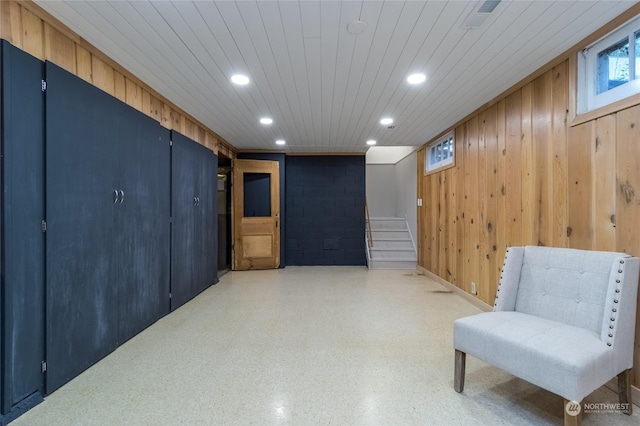 sitting room with wooden walls