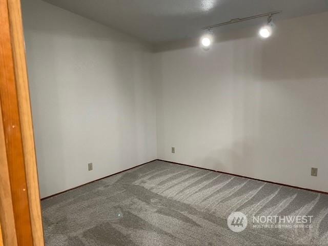 carpeted spare room featuring track lighting