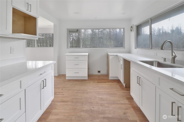 kitchen featuring sink, white cabinetry, and light hardwood / wood-style floors