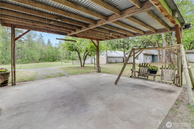 view of patio / terrace featuring an outdoor structure