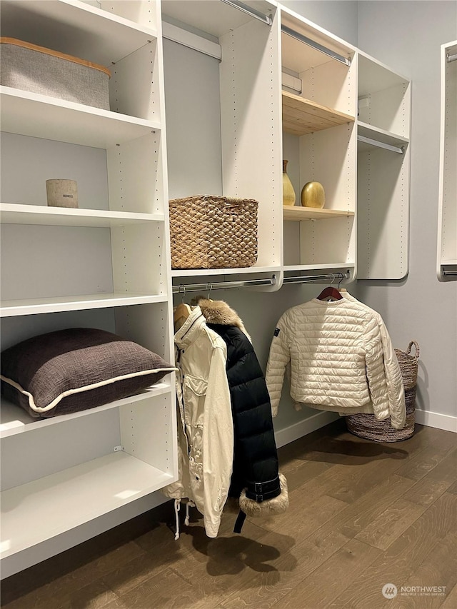 walk in closet featuring dark hardwood / wood-style floors