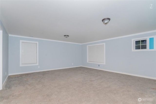 unfurnished room with light carpet and ornamental molding