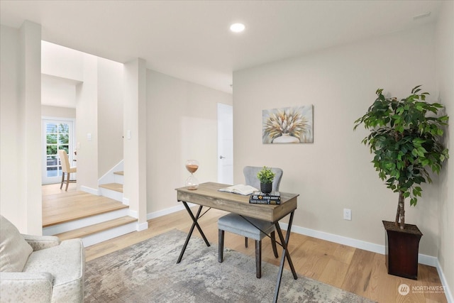 home office featuring wood-type flooring