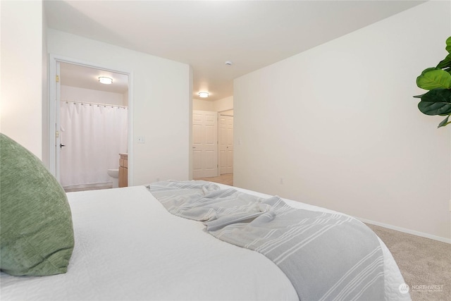 bedroom featuring carpet flooring and ensuite bathroom