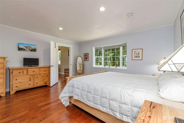 bedroom with hardwood / wood-style flooring