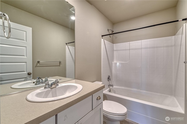 full bathroom with vanity, toilet, and tub / shower combination