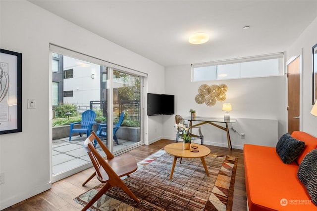 sitting room with hardwood / wood-style flooring