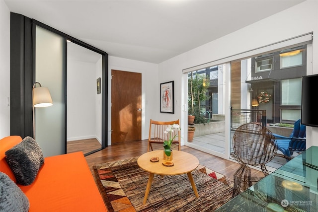 living area featuring hardwood / wood-style flooring